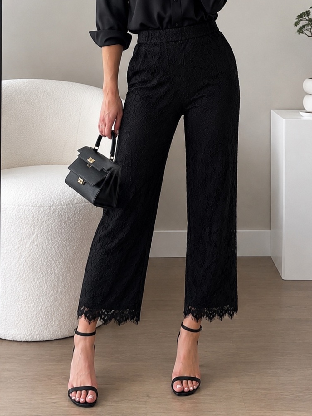 J.Crew Minimalist Floral Lace Straight Leg Pants Black Size 00 Cropped